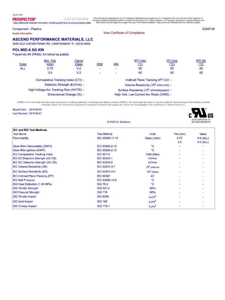 Ul Yellow Card - Polimid A SG KW | PDF