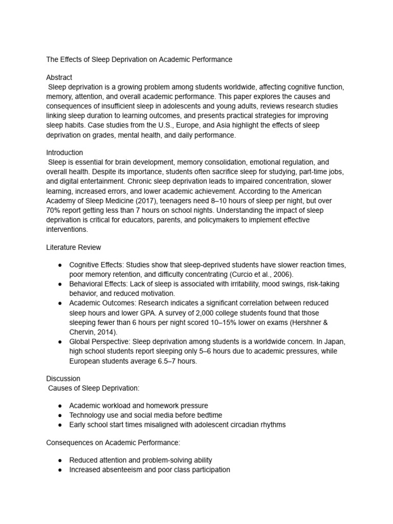 The Effects of Sleep Deprivation On Academic Performance | PDF | Sleep ...