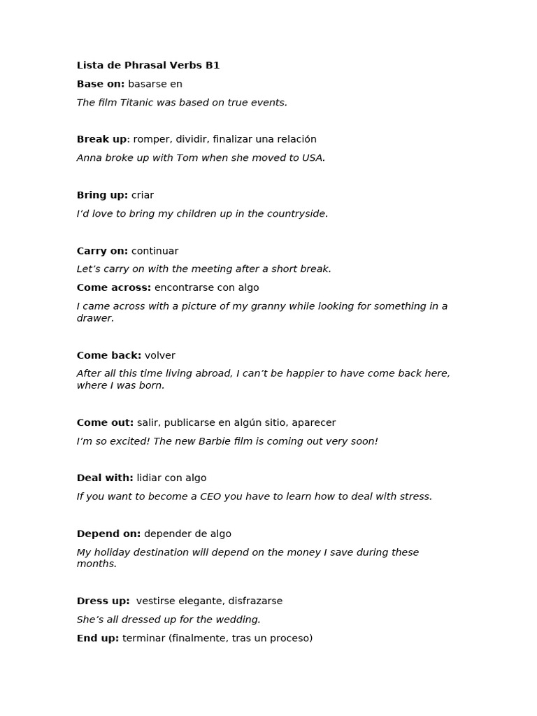 Lista de Phrasal Verbs B1 | PDF