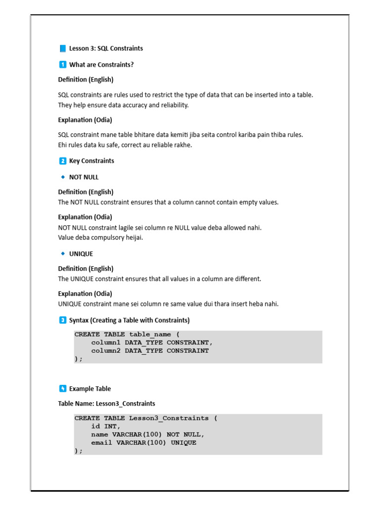 SQL ODIA Notes 1 For Yputub | PDF | Data Model | Computer Programming