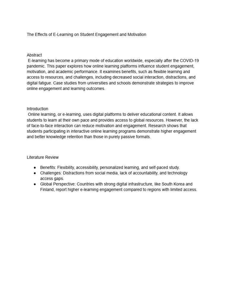 The Effects of E-Learning On Student Engagement and Motivation | PDF