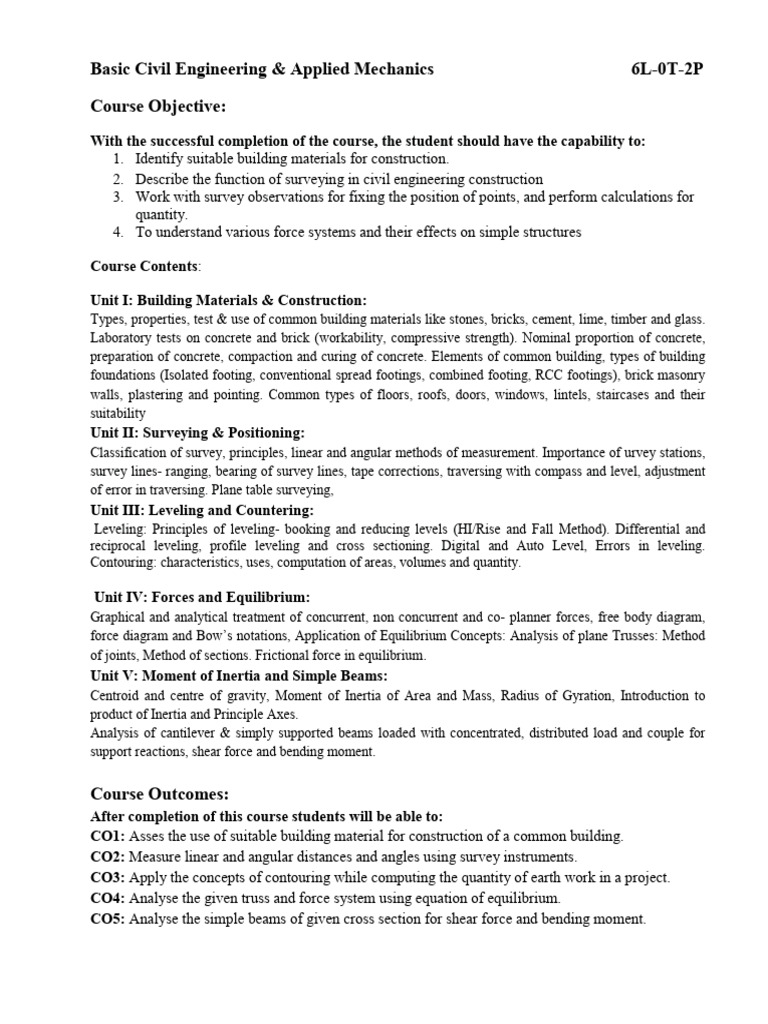 BCE and AM Course Content | PDF | Beam (Structure) | Surveying