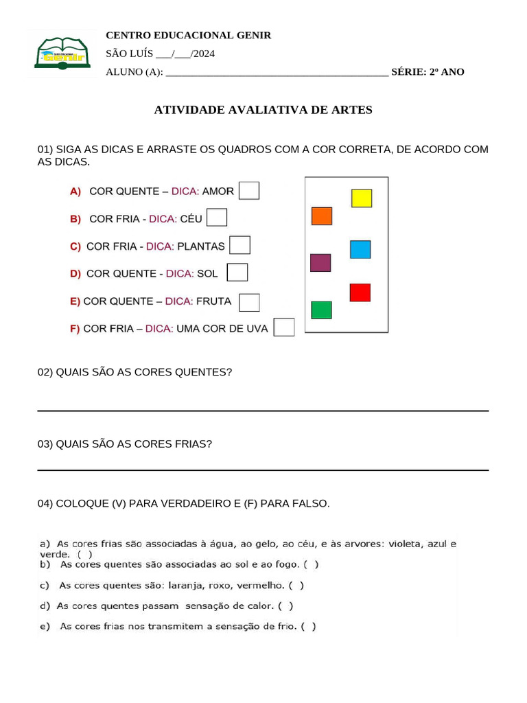 Avaliação Artes 2 Ano Set | PDF
