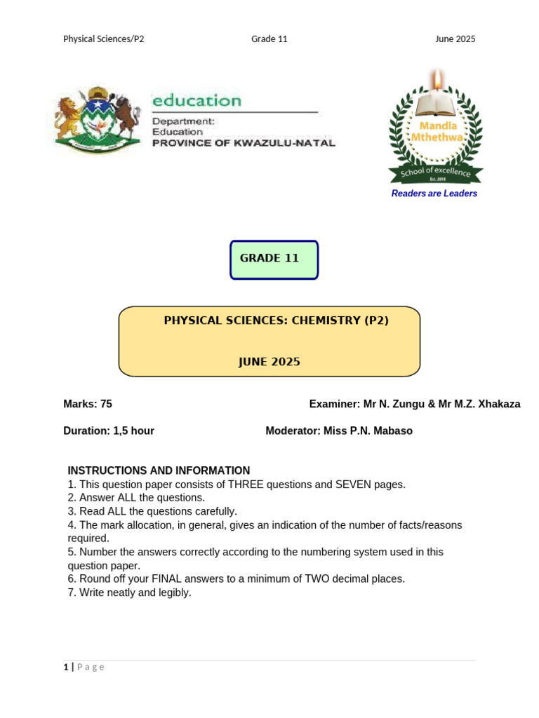 P. Sciences Grade 11 June Exam | PDF | Alkane | Molecules