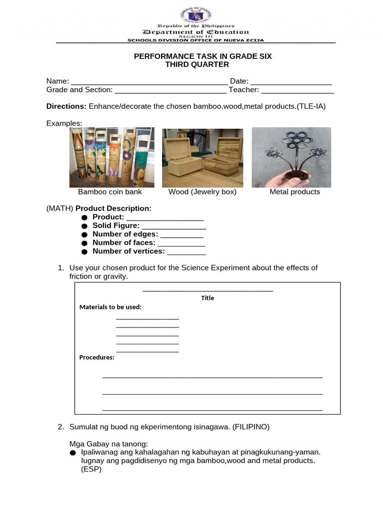 Grade 6 q3 Perfromance Task 1 4 | PDF