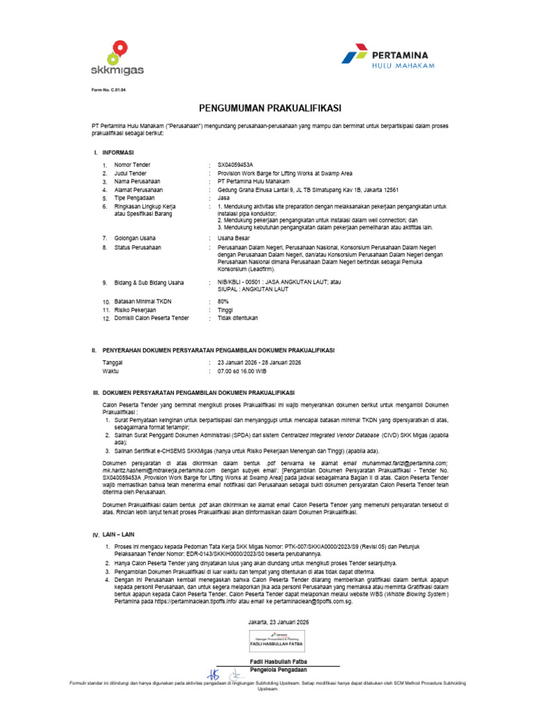 Provision Work Barge For Lifting Works at Swamp Area | PDF