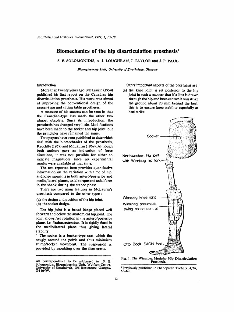Solomonidis Et Al 1977 Biomechanics of The Hip Disarticulation ...