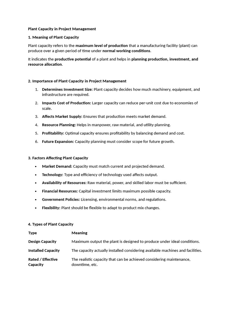 Plant Capacity in Project Management | PDF | Market (Economics) | Economies