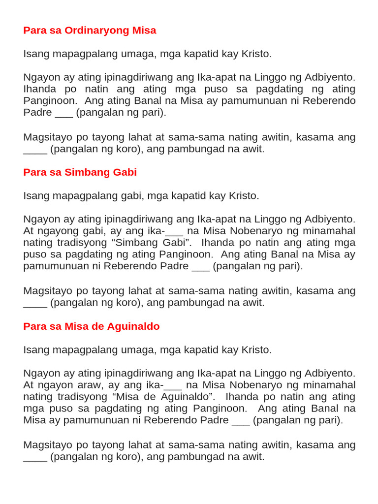 Pambungad Na Pagbati (Adbiyento) | PDF