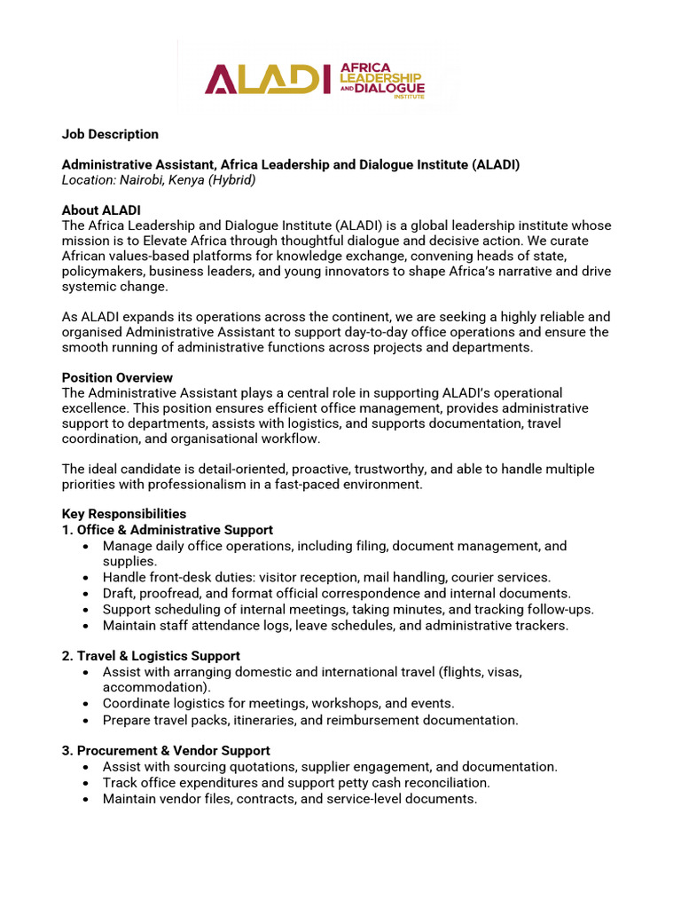 Job Posting - Administrative Assistant, ALADI | PDF