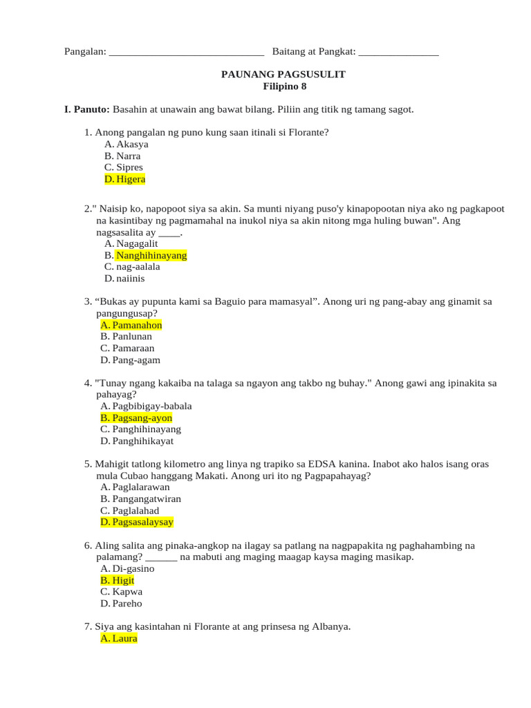 Pre Test | PDF