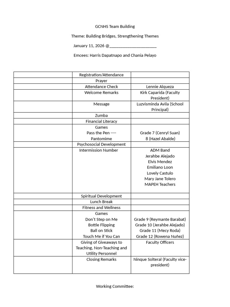 GCNHS Team Building Program Flow | PDF