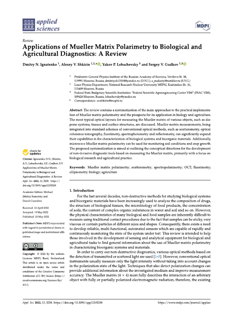 Applications of Mueller Matrix Polarimetry To Biological and | PDF