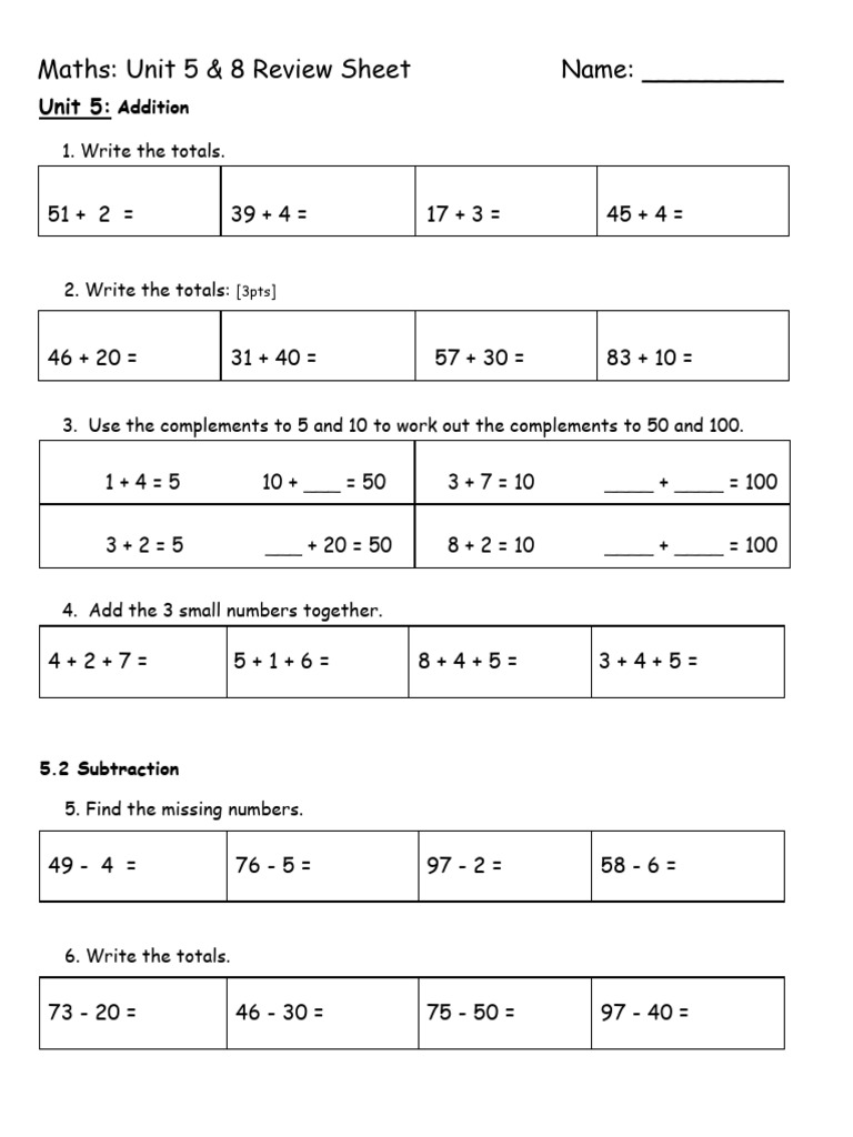 Maths Unit 5&8 - Review Worksheet | PDF | Chess | Chess Theory