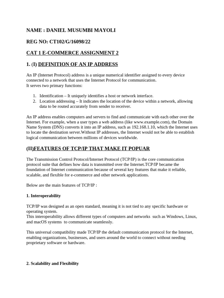 E COMMERCE ASIGNMENT 2 CAT1 | PDF | Computer Network | Public Key ...