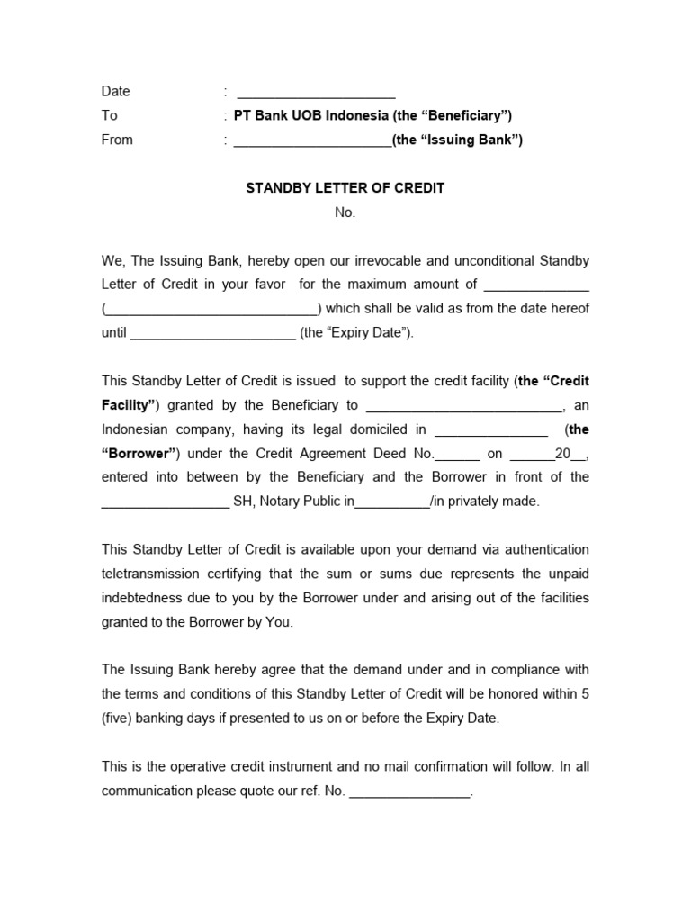 Wording UOB Standard SBLC | PDF