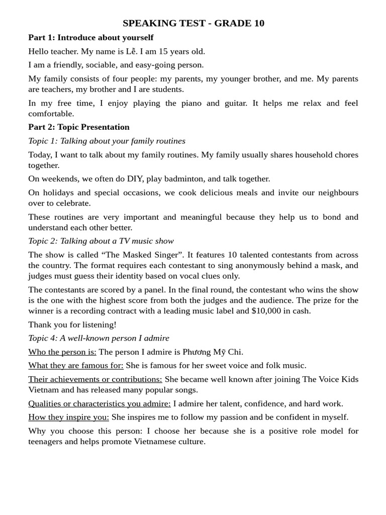 Speaking Test | PDF