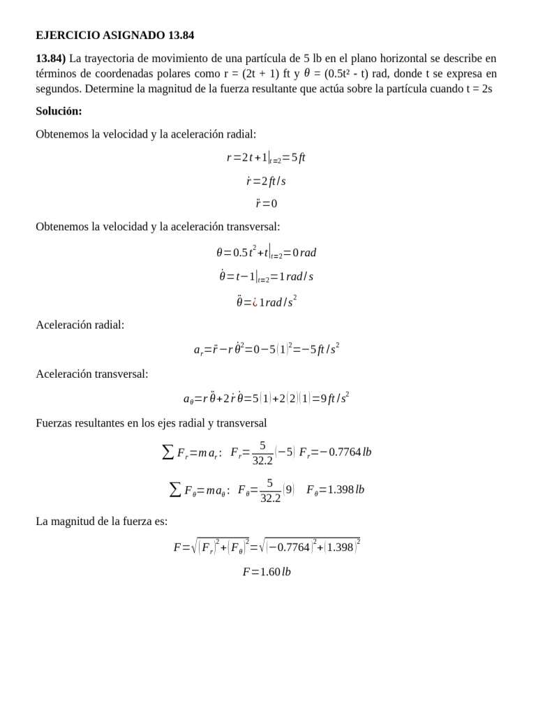 Ejercicio Asignado 13.84 | PDF