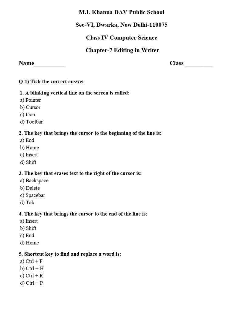 IV Computer CH 7 Ws | PDF