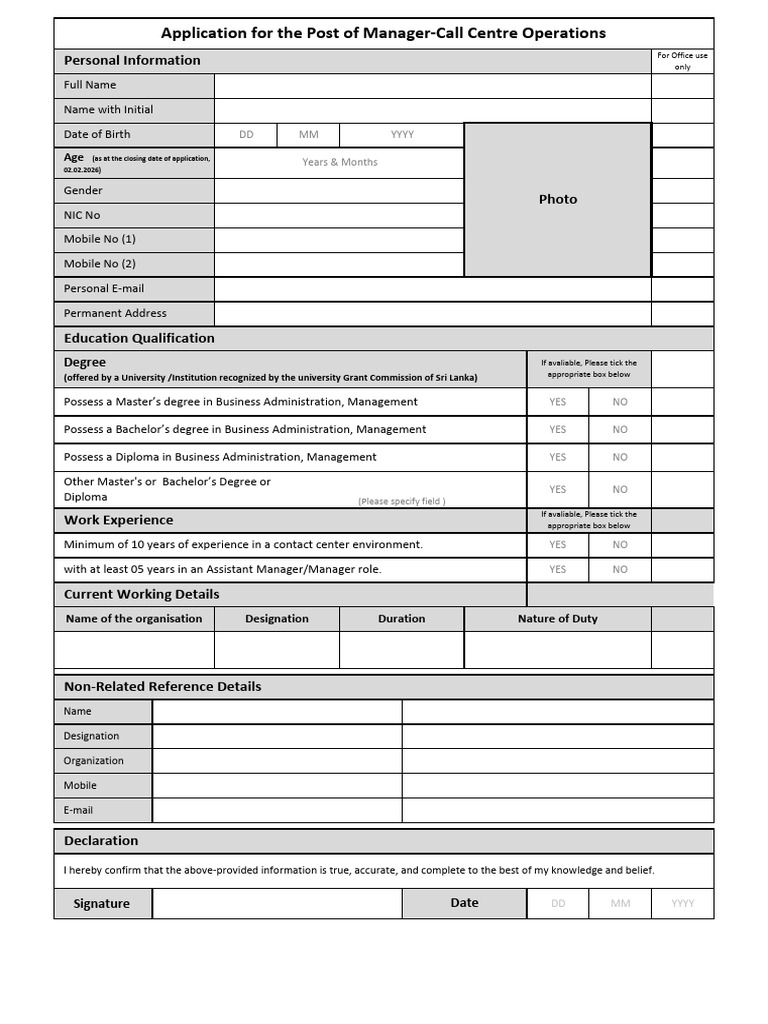 Application for the Post of Manager Call Centre Operations (1) | PDF ...