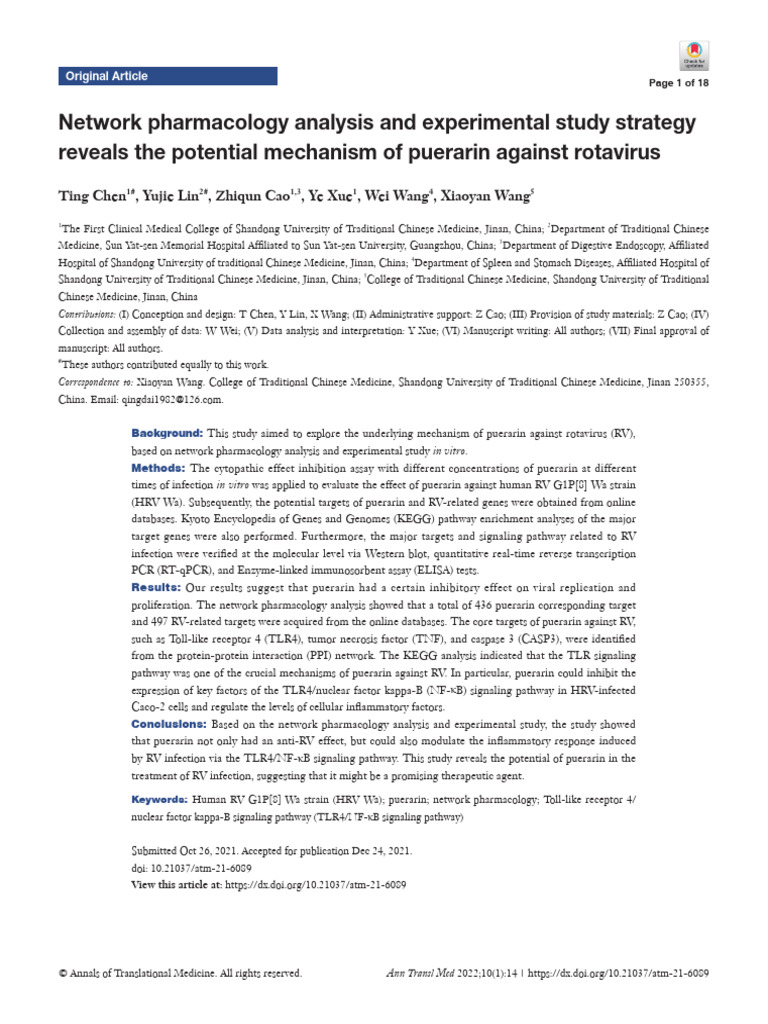 Network Pharmacology Analysis and Experimental Study Strategy Reveals ...