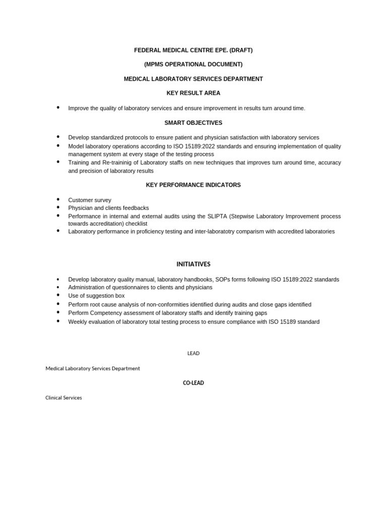 Federal Medical Centre Epe. (Draft) (Mpms Operational Document) Medical ...