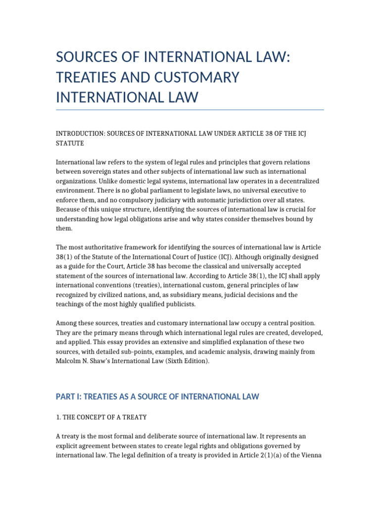 Sources of International Law Treaties and Custom | PDF | Treaty ...