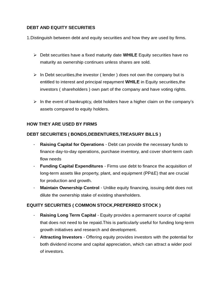 Debt and Equity Securities | PDF