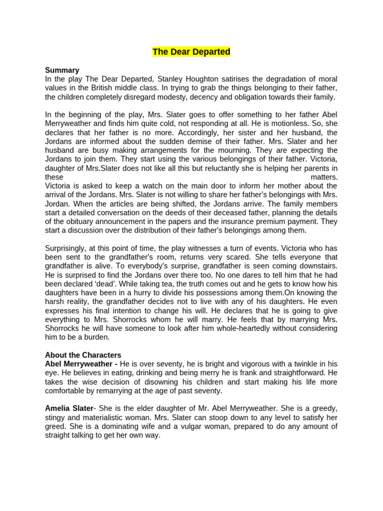 Notes - The Dear Departed 2025 | PDF