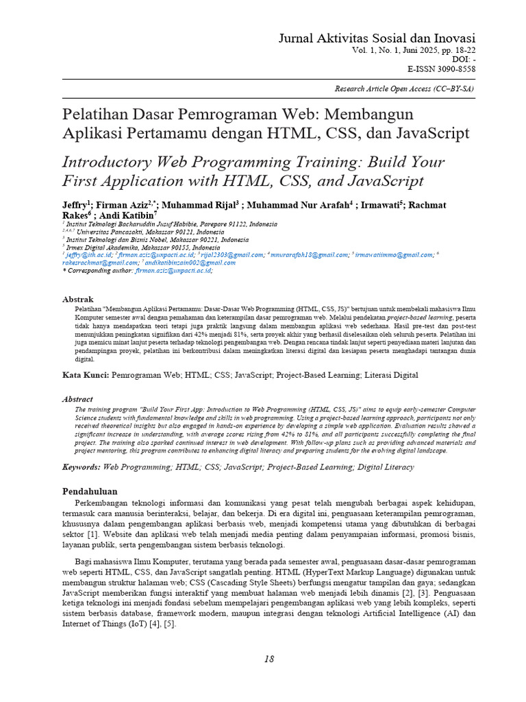 Aplikasi Pertamamu Dengan HTML, CSS, Dan JavaScript (Jurnal) | PDF