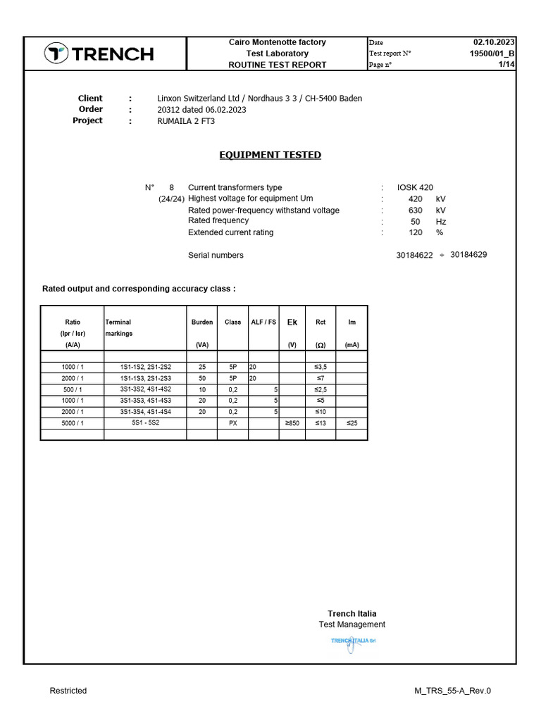 01 B Test Report | PDF | Transformer | Electric Power