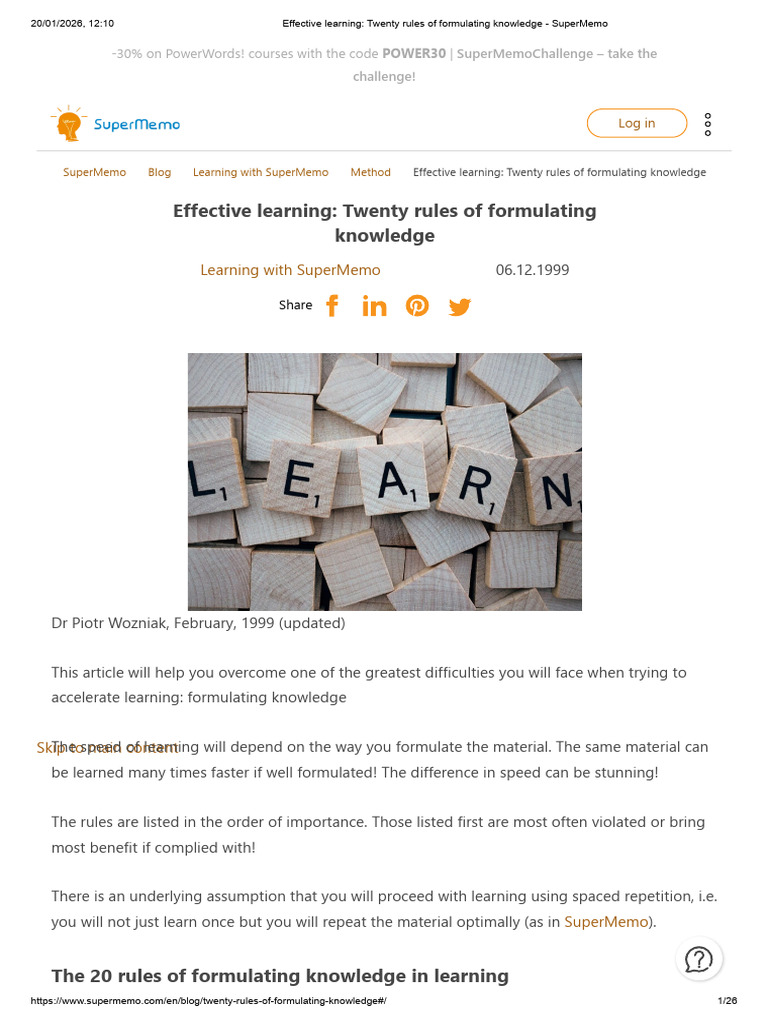Effective Learning - Twenty Rules of Formulating Knowledge - SuperMemo ...