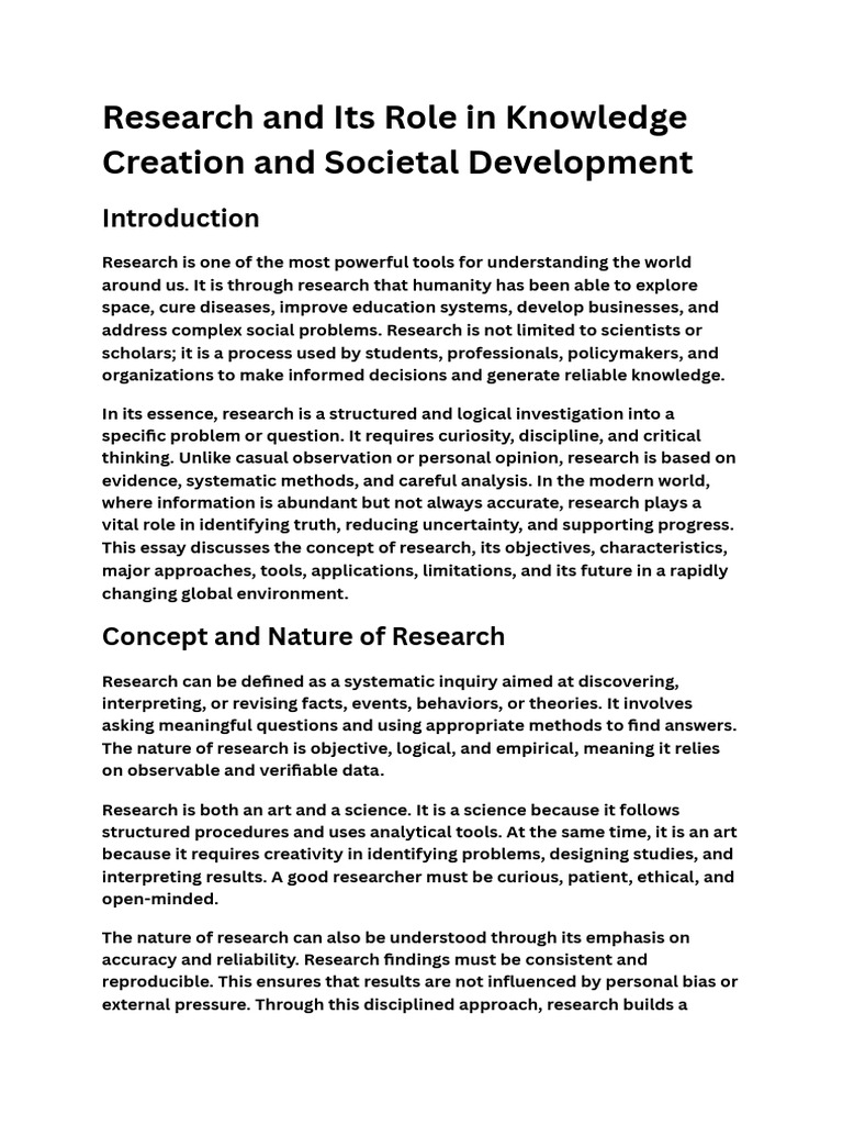 Research and Its Role in Knowledge Creation and Societal Development ...