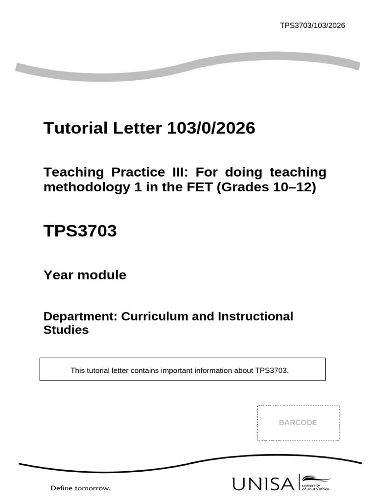 Tps3703 Tutorial Letter 103 2026 | PDF | Plagiarism | Lesson Plan