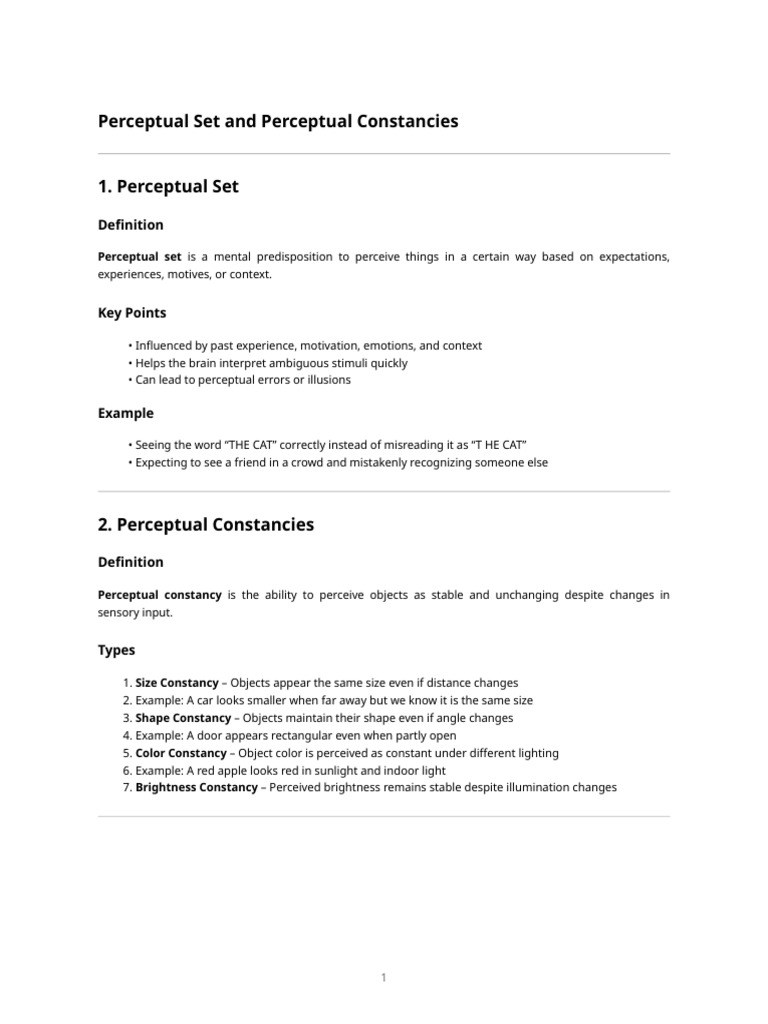 Perceptual Set Constancies | PDF