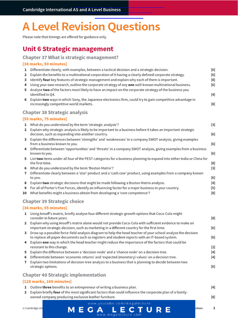 A Level Business Questions | PDF | Strategic Management | Swot Analysis