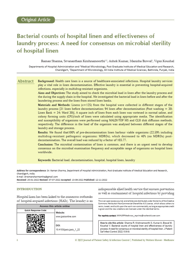 Bacterial Counts of Hospital Linen And.3 | PDF | Microbiology | Health ...
