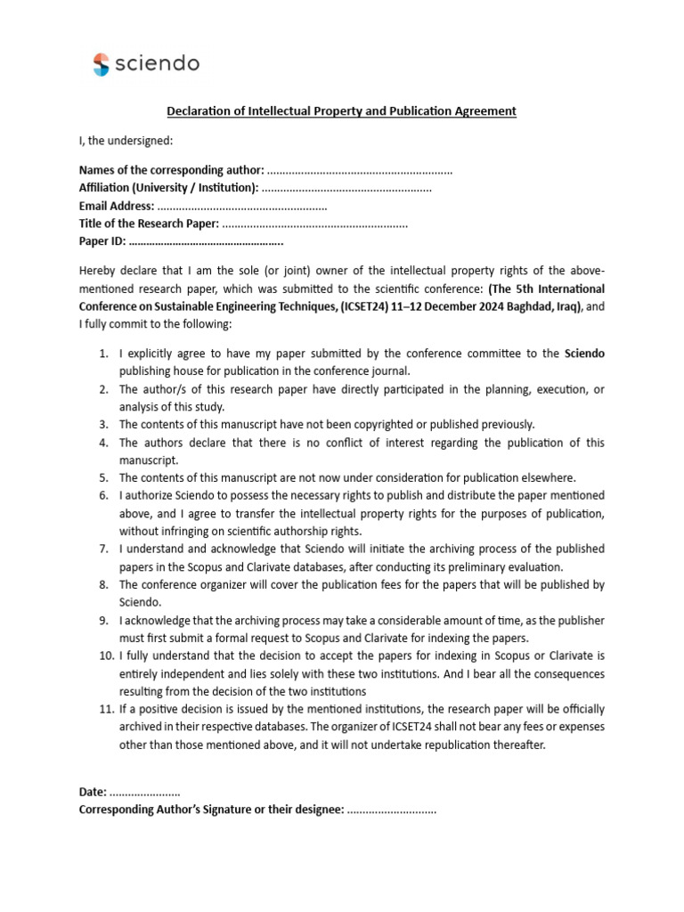 Declaration of Intellectual Property and Publication Agreement Sciendo ...