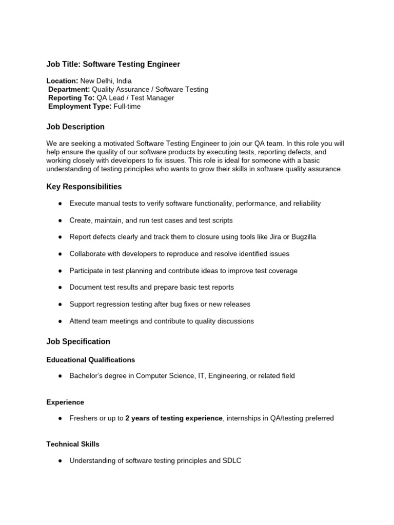 Job Title - Software Testing Engineer | PDF