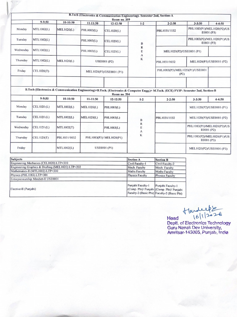 Revised Time Table Even Sem 2025-26 | PDF