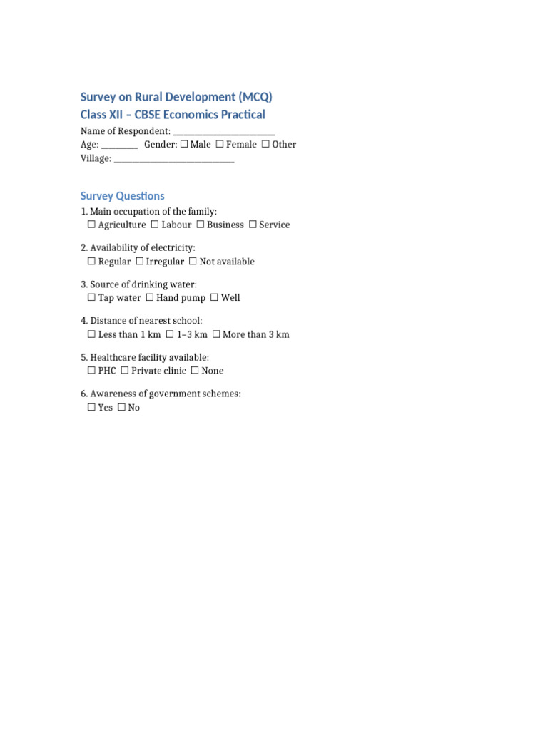 Final 6Q MCQs Rural Development Survey | PDF