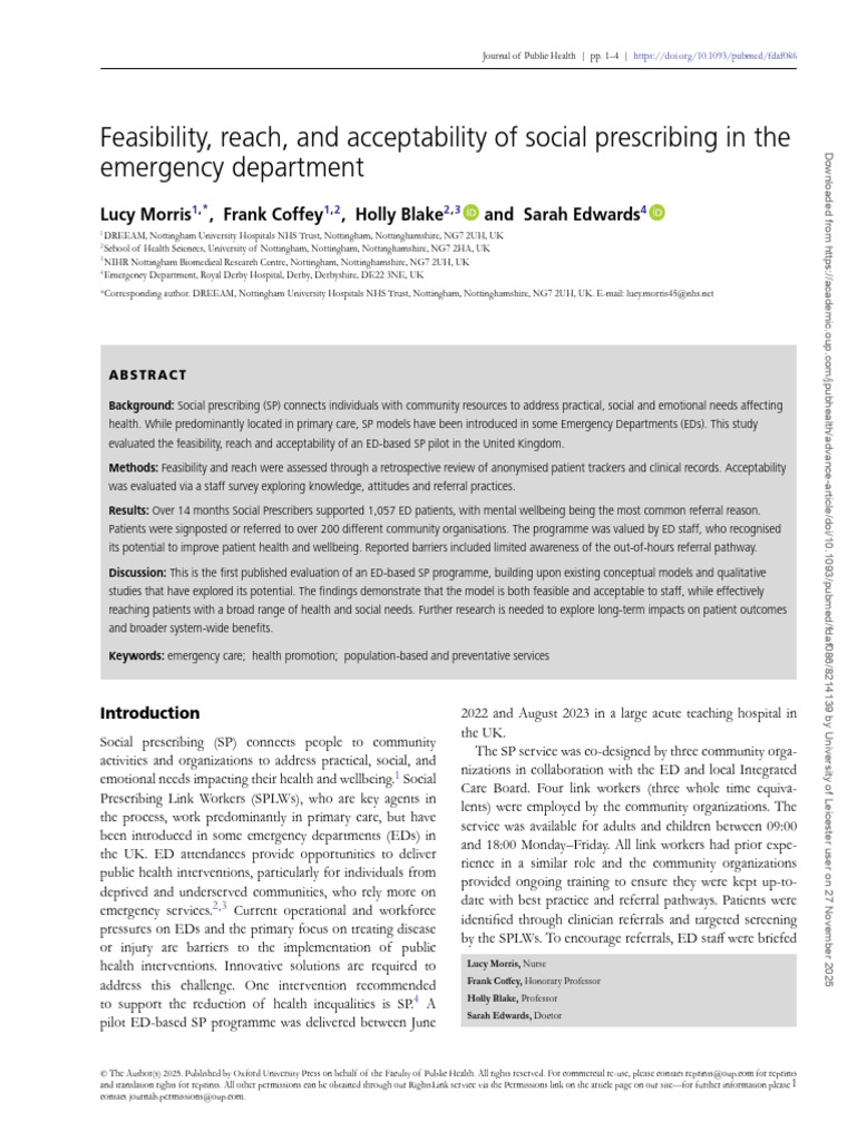 Feasibility, Reach, and Acceptability of Social Prescribing in The ...