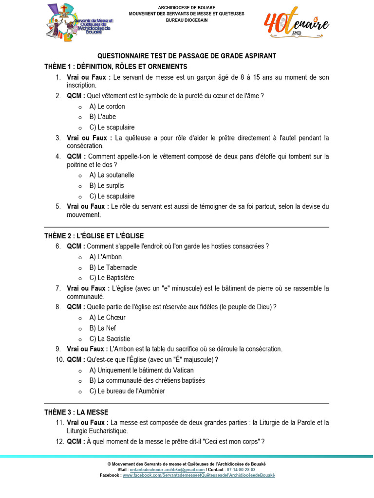 Questionnaire Test de Passage de Grade | PDF | Liturgie et culte ...