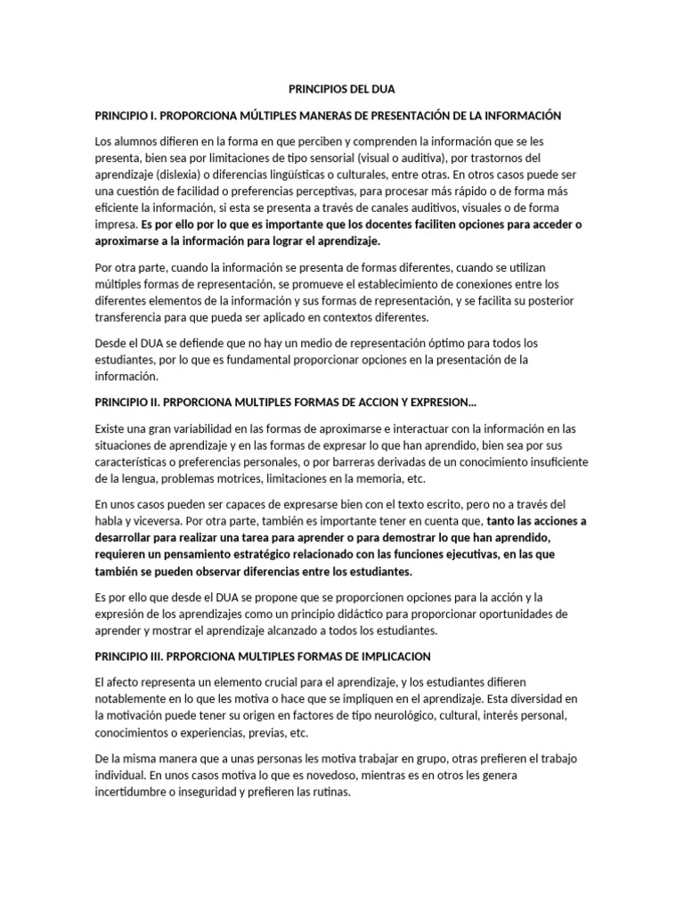 Principios Del Dua | PDF | Aprendizaje | Ciencia cognitiva