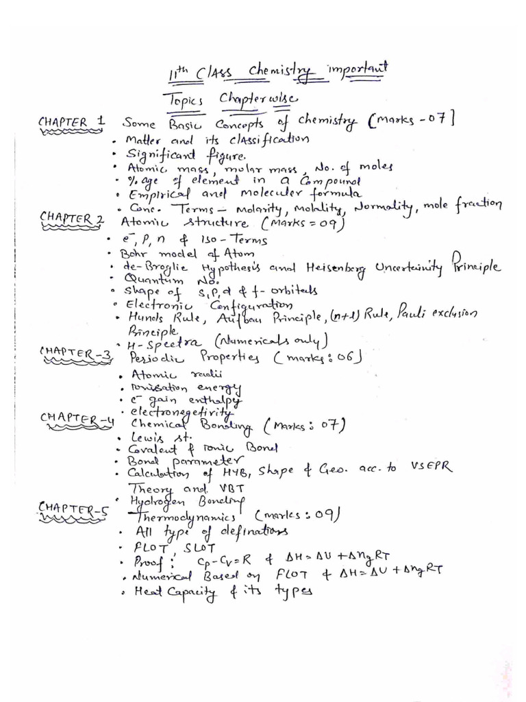 11th Chemistry Important Topics | PDF