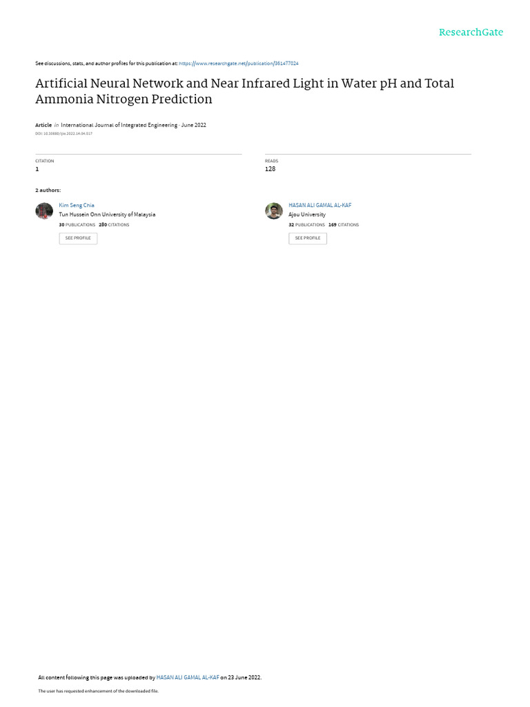 Artificial Neural Networkand Near Infrared Lightin Waterp Hand Total ...