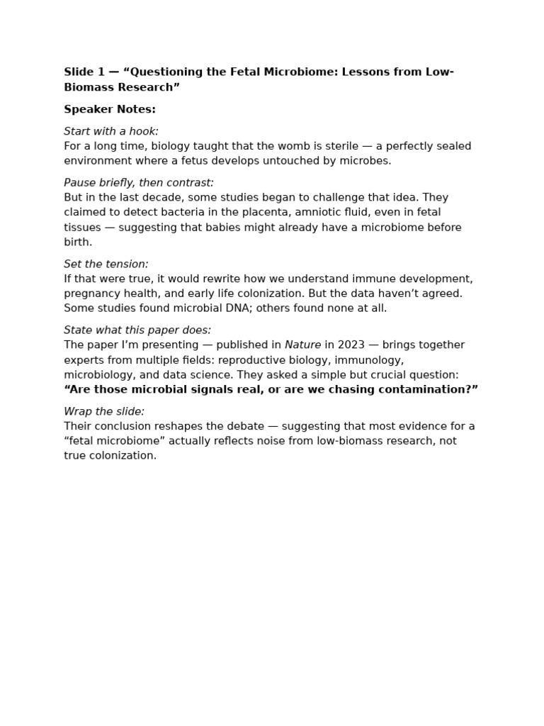 Microbiome Speaker Notes | PDF | Fetus | Microorganism