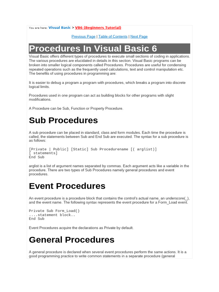 9-Visual Basic - VB Procedures | PDF | Computer Program | Programming