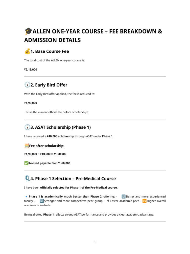 Allen Course Fee Breakdown (4) | PDF