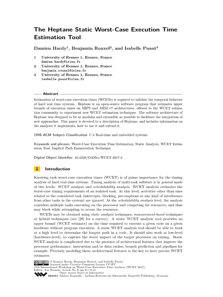 The Heptane Static Worst-Case Execution Time Estimation Tool | PDF ...